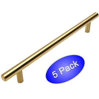 Cosmas 5-Pack Brushed Brass Cabinet Handles - 6-5/16" Hole Centers, Modern Bar Pulls For Kitchen & Bath