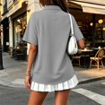 thumbnail image 4 of Women Pocket Lapel Short Sleeve Polo Shirt, Loose Side Slit Double Yarn Polyester Casual Button Top(GrayXL), 4 of 7