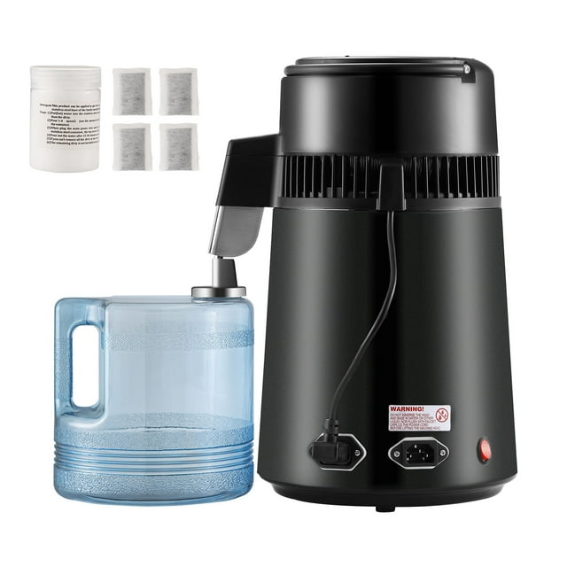 KFFKFF Water Distillation Unit, 4L Capacity for Home Use, 750W Purification System, Stainless Steel Inside, Countertop Water Distiller, Produces Pure Water, Black