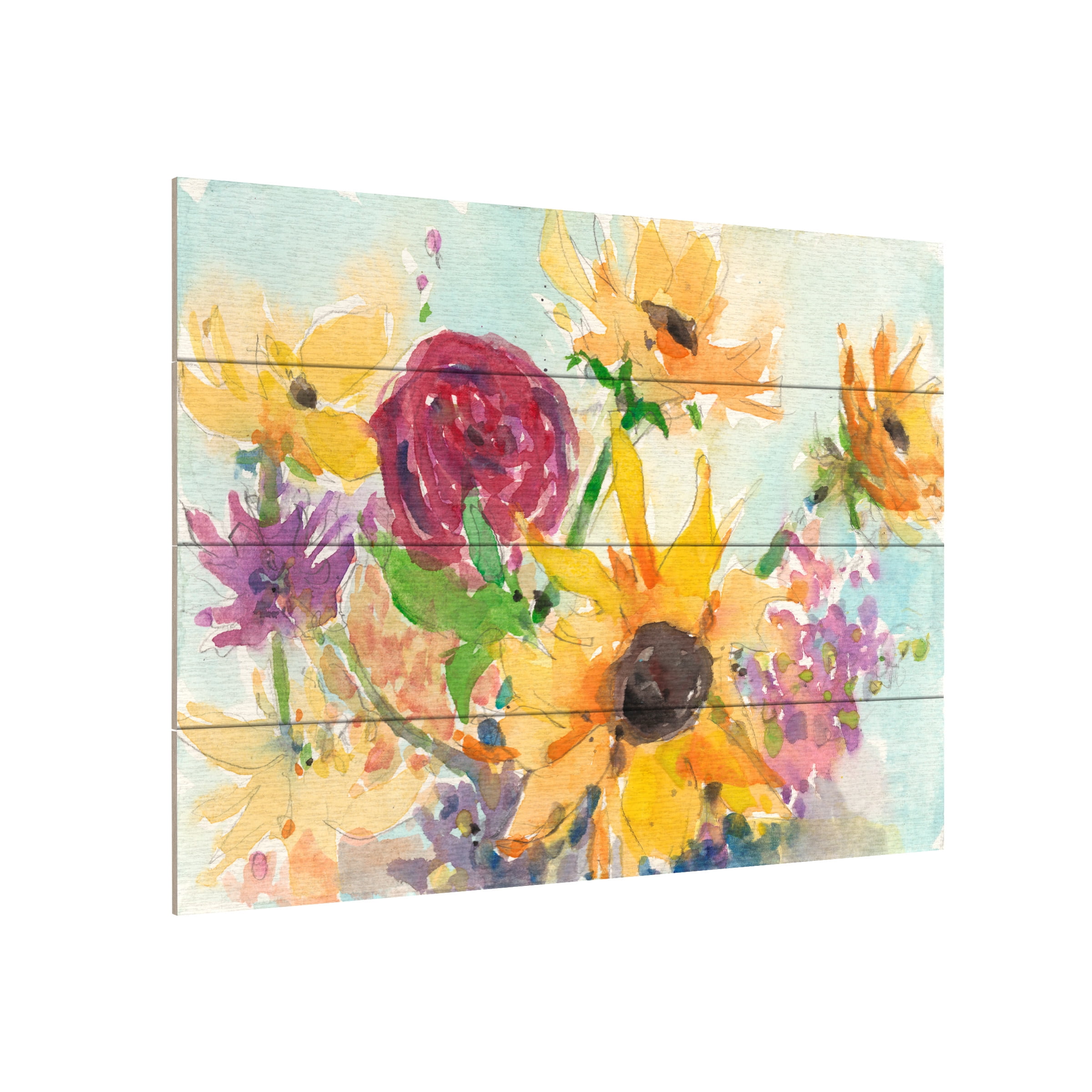 Samuel Dixon 'Bright Wild Flowers II' Wood Slat Art 12x16