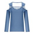 thumbnail image 5 of Tao Womens Cold Shoulder Tops and Blouses, Long Sleeve Shirts Criss Cross Scoop Neck Tops Fall Clohtes 2024 Trendy NavyL, 5 of 5