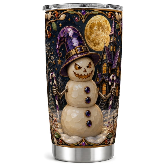 Witch Snowman Tumbler 20oz, Halloween Tumbler, Stainless Steel Travel Cup