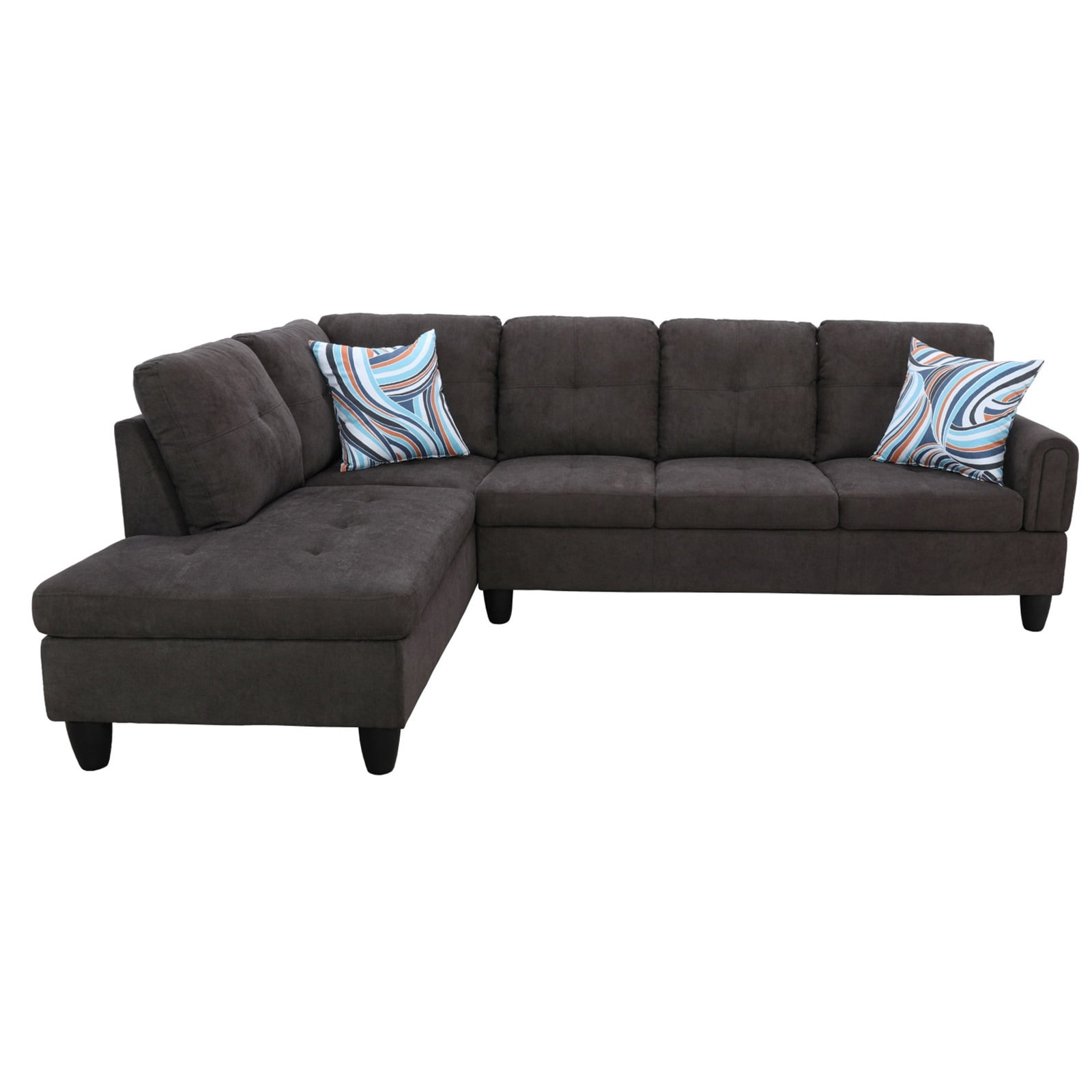 Hommoo Flannel L Shaped Sectional Couch and Sofa Set, Modern Living Room Furniture Set, Left Side, Dark Brown