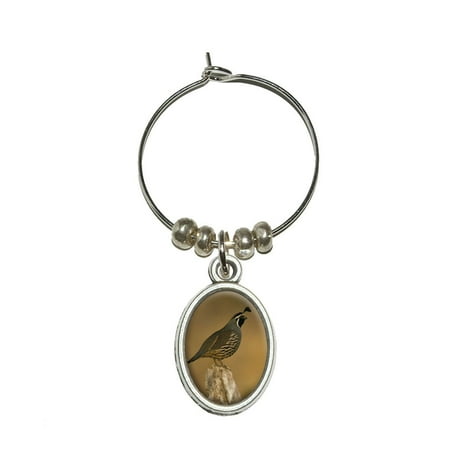 Wine California Still Wine - California Quail - Bird Oval Wine Glass Charm