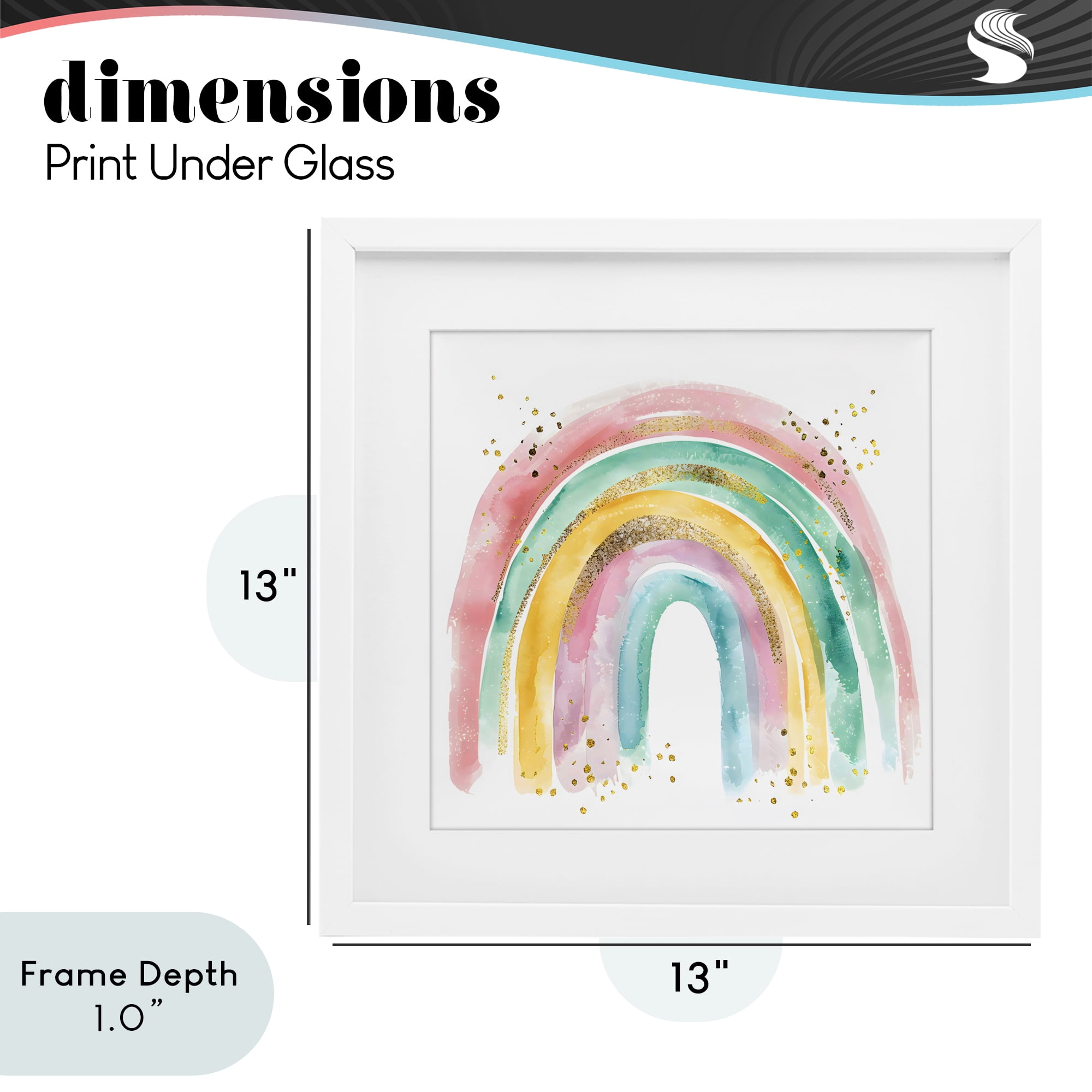 Stupell Industries Pastel Rainbow with Gold Accents White Framed Print Under Glass, design by Creative Studio