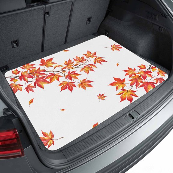 Universal Car Trunk Mat 29" x 39", Fall Thanksgiving All Weather Cargo Liner, Practical Auto Interior Accessories, Rustic Orange Floating Maple Leaf Tree Branch Cargo Mat Fits Most Cars SUVs Trucks