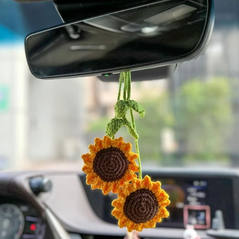 Handmade Crochet Bee Rearview Mirror Ornament, Sunflower