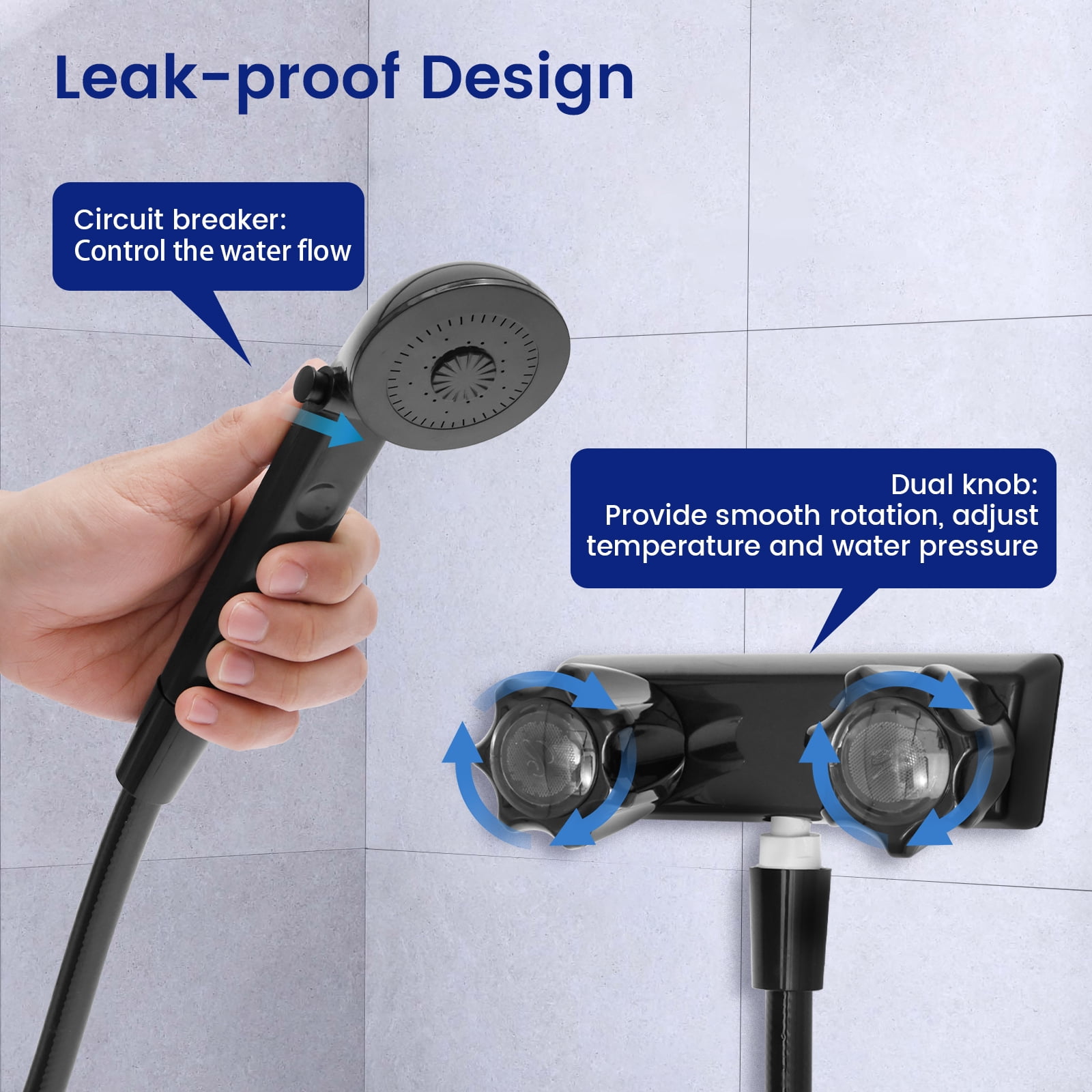 RV Shower Faucet with Handheld Showerhead and Hose 4" Metal Shower Set Leak Resistant for RV Camper Motorhome Travel Trailer (Indoor/Outdoor Use)