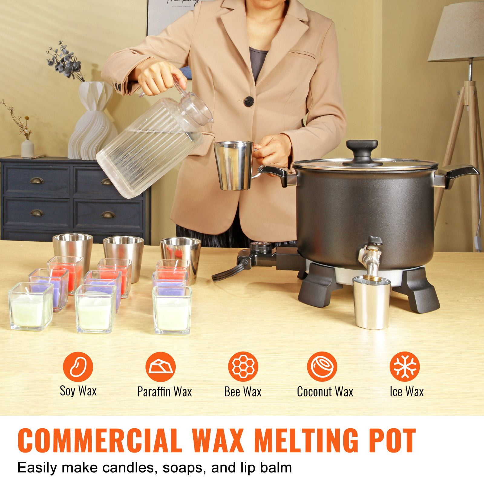 Electric Candle Wax Melter Pot 5L with Temperature Control,DIY Candle Making Kit for Home Business,Soap&Beauty Supplies,Easy Pour Spout&Fast Clean