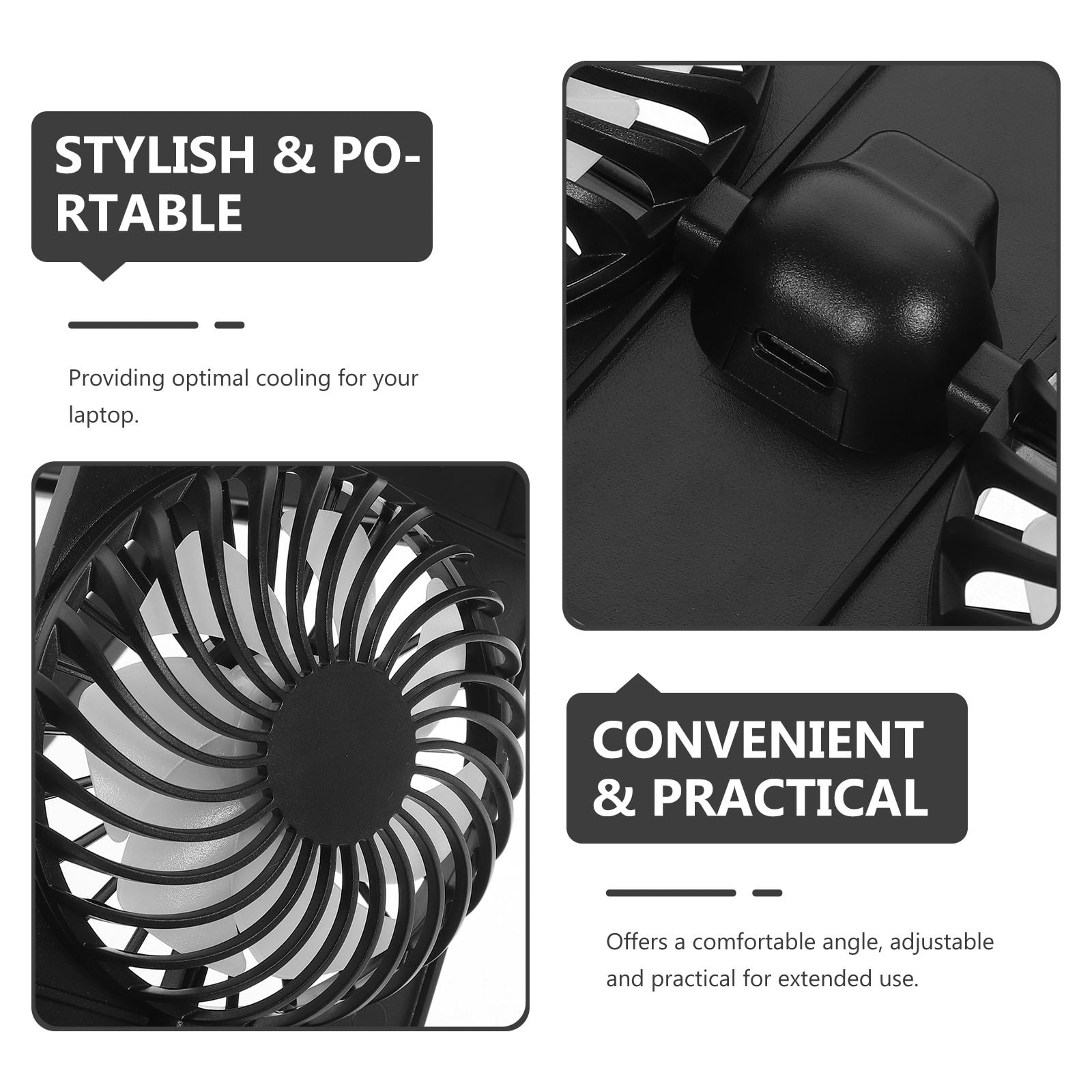 QIFULL 1Set Black Plastic Laptop Cooling Stand with Fan Ergonomic Adjustable Laptop Riser for Gaming and Desk Use