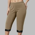 thumbnail image 2 of vigerkar Women's Plus Size Lace Trim Capri Leggings Stretch Crop Leggings Summer Tights Pants Khaki, XXL, 2 of 5