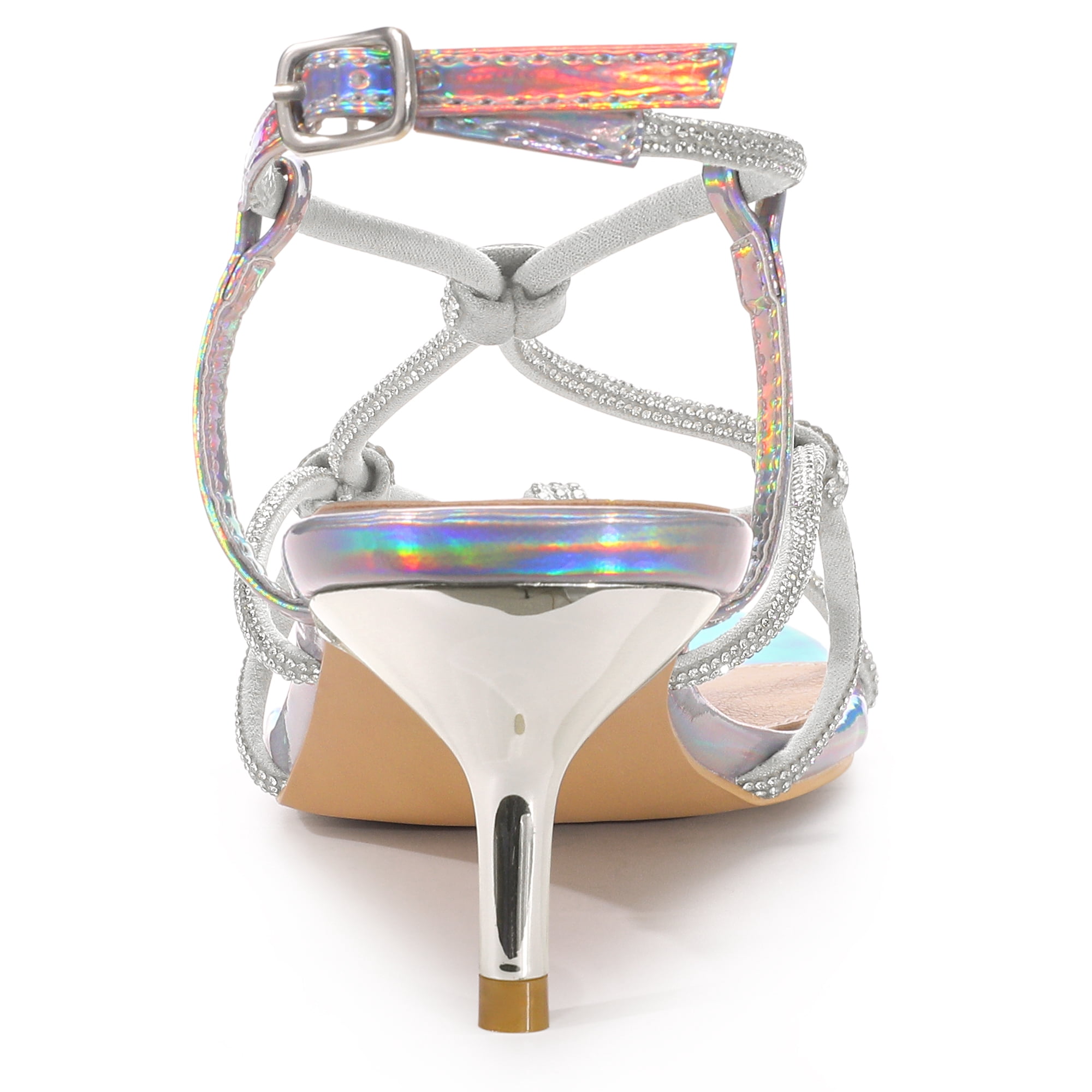 Unique Bargains Women's Rhinestone Strappy Slingback Kitten Heels Sandals