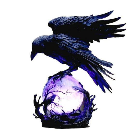 LUVCLS Raven's Moonlight Gothic LED Lamp, Lifelike Resin Crow Sculpture Night Light, Dark Academia Table Decor, Unique Gift