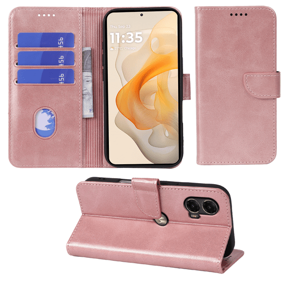 SELOZKE for Motorola Moto G Stylus 5G 2024 Wallet Case with Credit Card Holder,PU Leather Magnetic Protective Phone Case (Rose Gold)