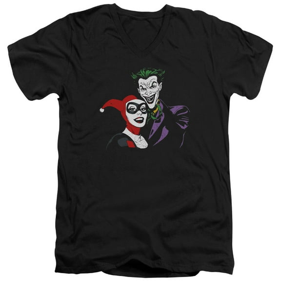 Batman Joker & Harley S/S Adult V-Neck T-Shirt 30/1 T-Shirt Black