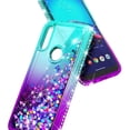 thumbnail image 4 of Nagebee Phone Case for Motorola Moto E 2020 with Tempered Glass Screen Protector (Full Coverage), Glitter Liquid Floating Sparkling Bling Diamond, Durable Girls Cute Case (Aqua/Purple), 4 of 6