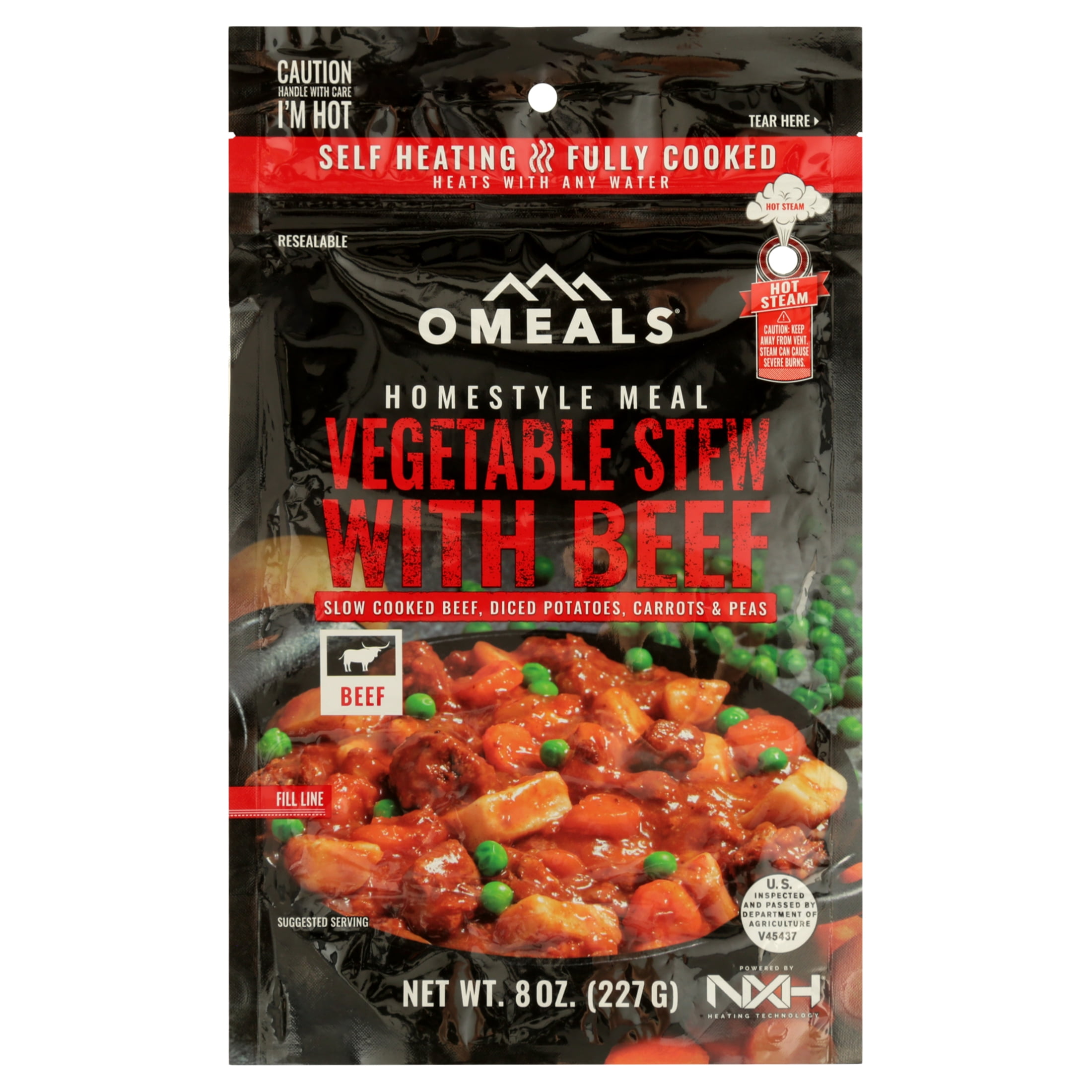 Omeals Vegetable Beef Stew 8oz Pouch Self Heating Camping Meal
