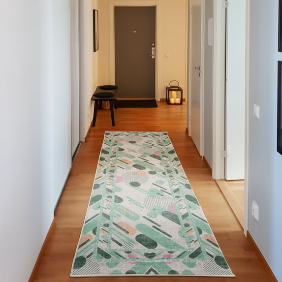 Geometric Decorative Rug, Abstract Diagonal Striped Look Rounds and Ovals on Backdrop Art, Quality Carpet for Bedroom Dorm and Living Room, 6 Sizes, Mint Green, by Ambesonne