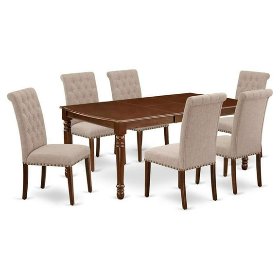 East West Furniture Dover 7-piece Wood Dining Set in Mahogany/Light Fawn