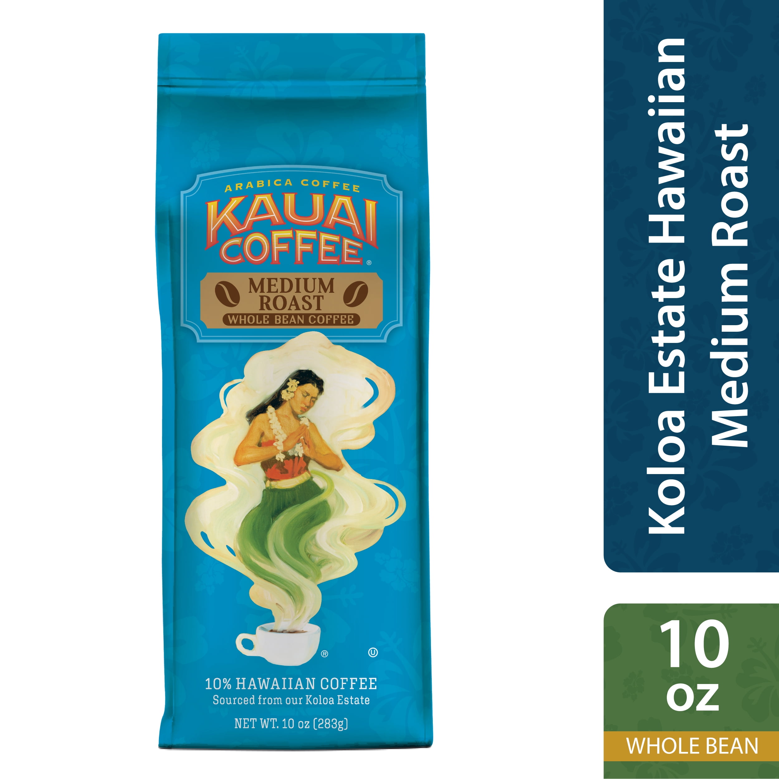 Kauai Whole Bean Coffee, Koloa Estate Medium Roast, 10 oz Package