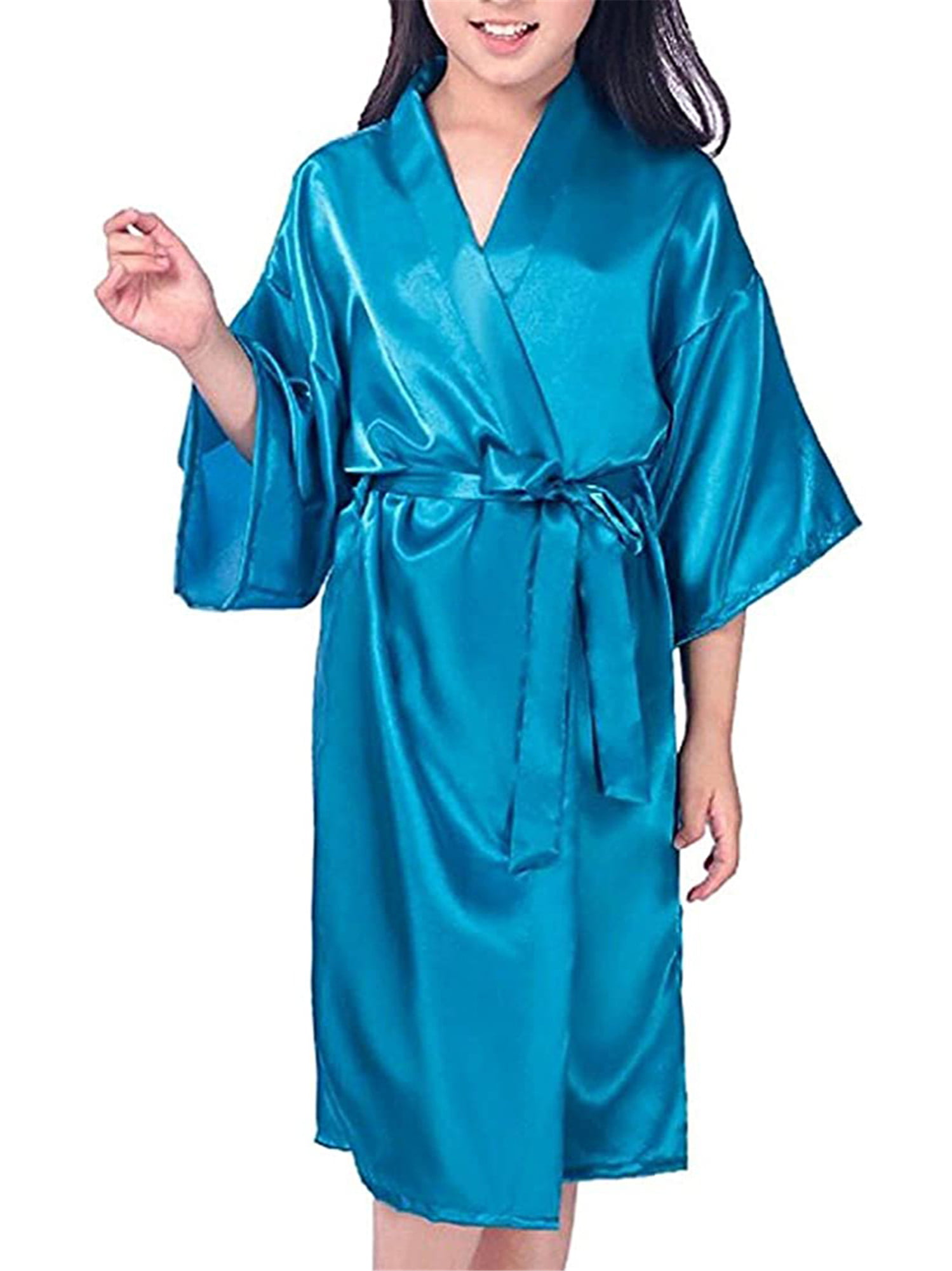 Cute On Kids Childrens Satin Silk Kimono Robe Dressing Gown Bathrobe Nightwear for Spa Wedding Birthday Party Dress 