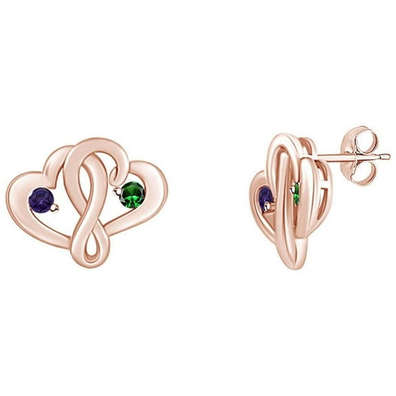 AFFY Round Simulated Birthstone Interlocked Heart Stud Earrings 14k Rose Gold Over Sterling Silver
