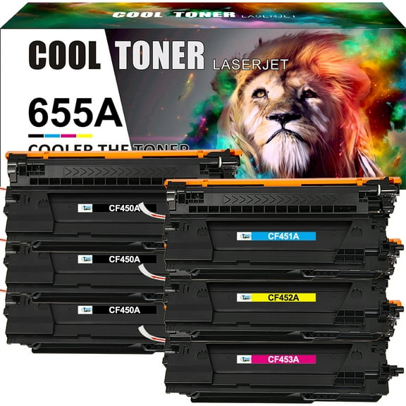 Cool Toner Compatible Toner for HP CF450A CF451A CF452A CF453A Enterprise M652n M652 M653dn M653x M653 (3 Black,Cyan,Magenta,Yellow，6 Pack)