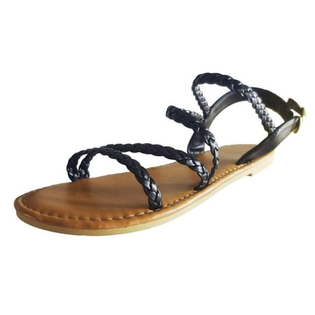 

Summer Fashion Popular Woven Buckle Flat Bottom Anti Slip Outside Wear Beach Simple Open Toe Solid Colour Ladies Large Size Sandals Slippers