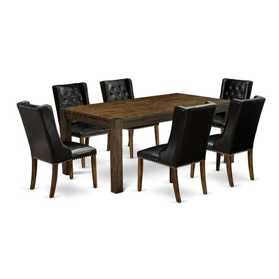 East West Furniture Lismore 7-piece Wood Dining Set in Jacobean Brown/Black