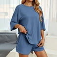 thumbnail image 3 of Conjunto deportivo para mujer: camiseta de cuello redondo y pantalones cortos deportivos. Poliéster transpirable. Lavable a máquina. Primavera/verano. XS-XXXXL., 3 of 8
