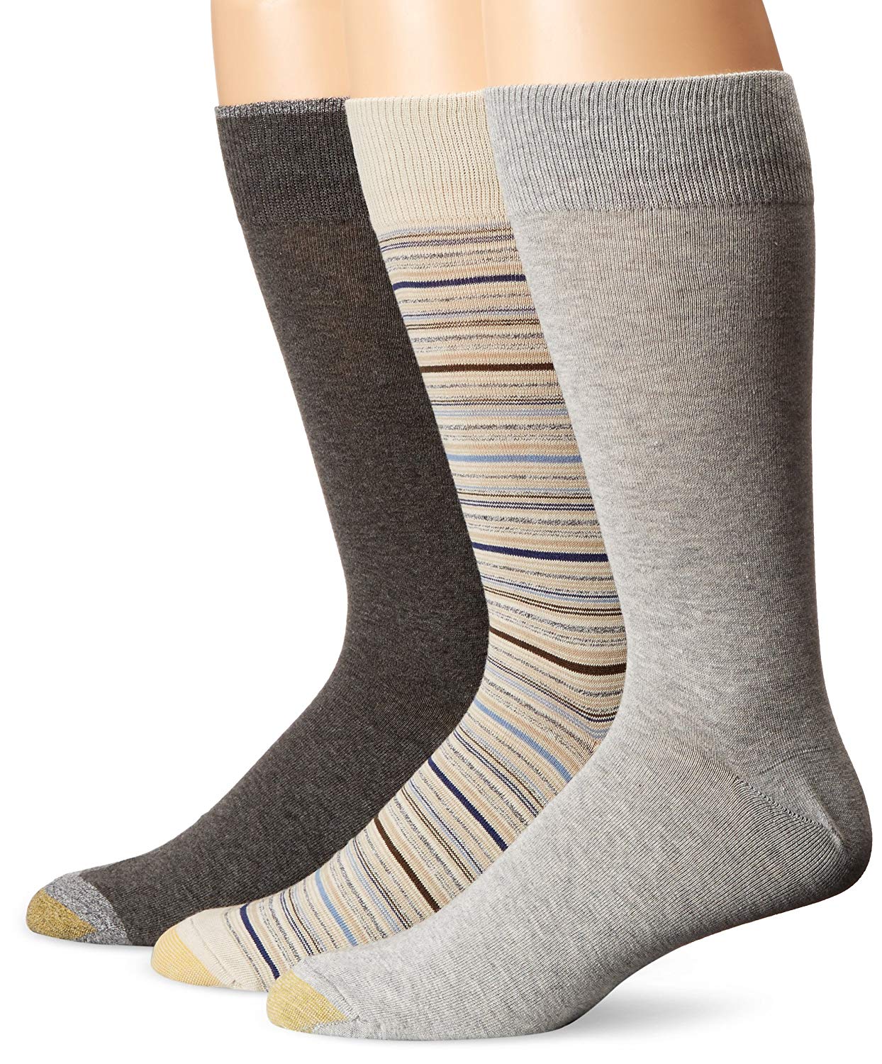 GOLDTOE Gold Toe Men's Fashion Crew Extended Socks, String/Grey Mist