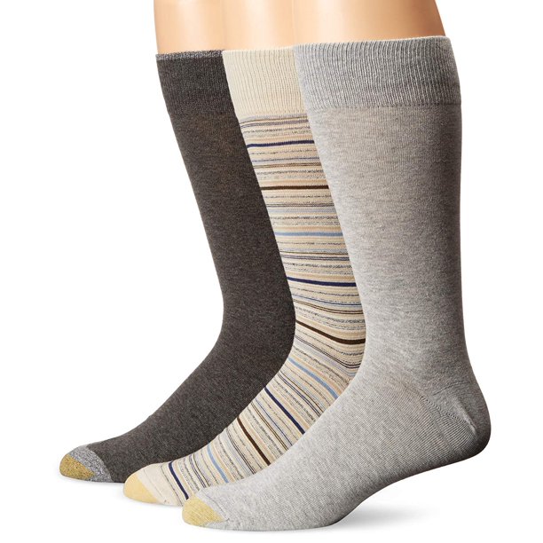GOLDTOE Gold Toe Men's Fashion Crew Extended Socks, String/Grey Mist