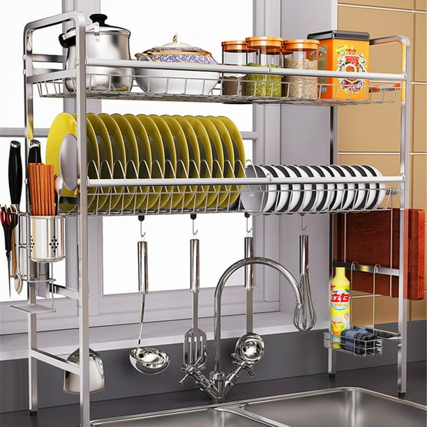 304 Stainless Steel 2 Tier Dish Drying Rack Over Sink ...