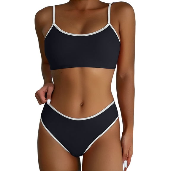 HNMKIU Bathing Suits for Women Solid Color Two Piece Bikini Set Comfortable Fit for Beach and Pool Womens Swimwear Black,L