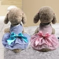 thumbnail image 2 of Frogued Casual Comfortable Cotton Pet Dog Cat Stripe Bow-knot Skirt Dress for Spring/Summer (Blue,S), 2 of 13