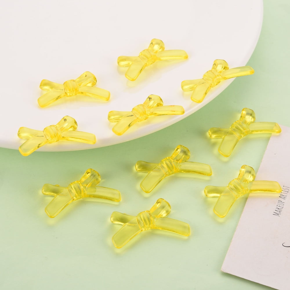 Transparent Acrylic Beads Bowknot Yellow 20x34x5.5mm Hole: 1.8mm about 435pcs/500g