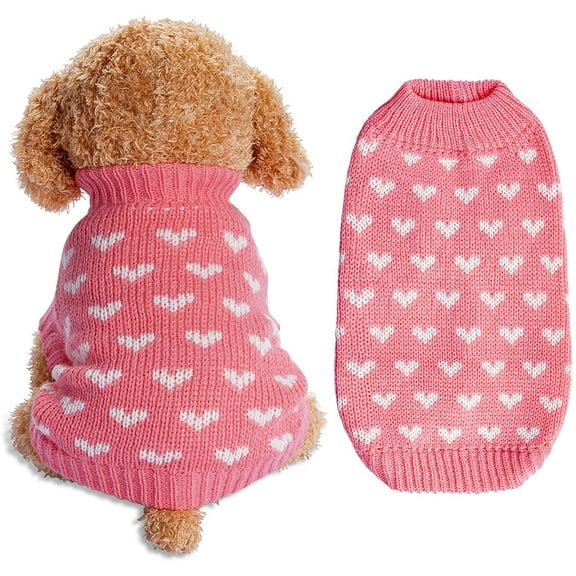 Dog Knitted Sweater Dog Heart Sweater Puppy Sweater Warm Soft Pet Holiday Clothes for Medium Cats and Dogs (Pink, M)