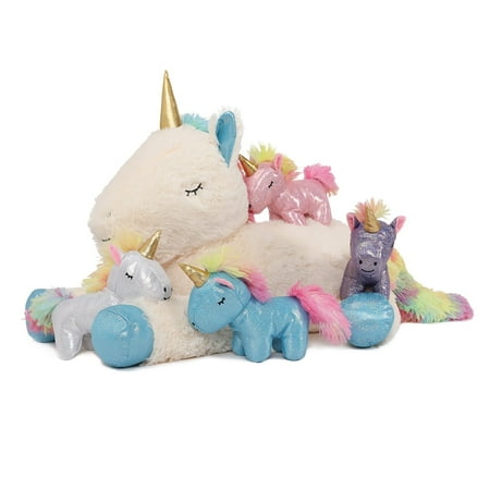 MorisMos Unicorn Stuffed Animal Mommy Unicorn with 4 Babies Plush Toy