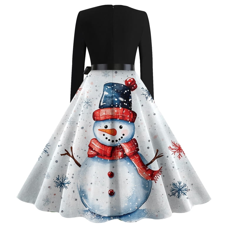 5xl christmas dress Dresses for Women Women's Casual Fashion Printed Retro Square Neck Long Sleeve with AI Christmas Print for Holiday Party,White,5XL Shipping500