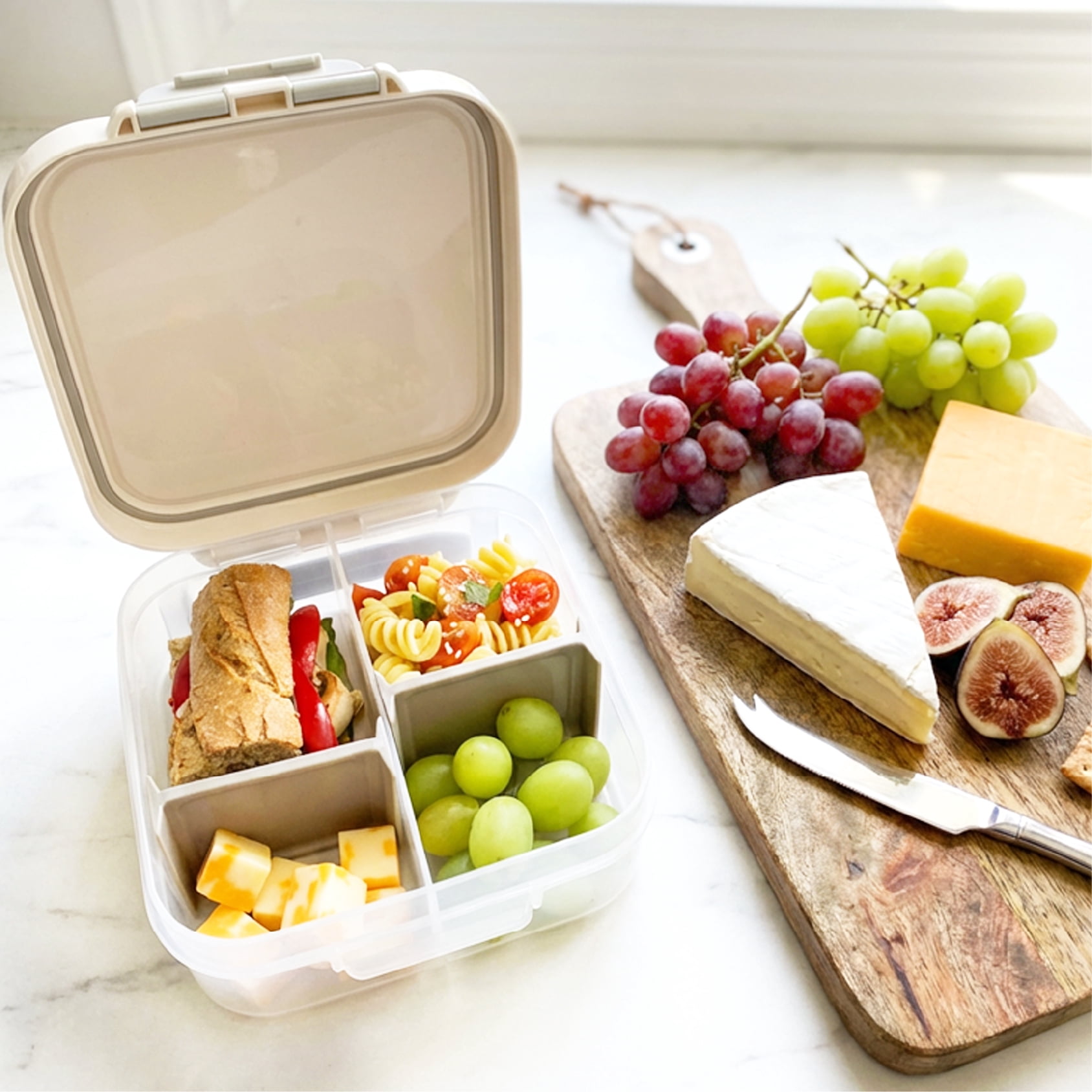 Melii Mini Lunchbox Food Storage Container, Warm Ivory & Grey