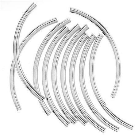 - Silver Plated Long Curved Noodle Tube Beads 3mm x 50mm (10)