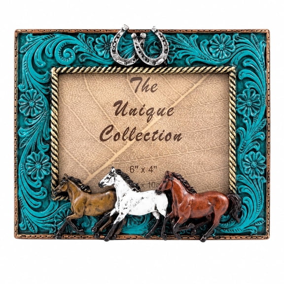 Comfy Hour 9.3 in Blue Polyresin Horse Horseshoe Picture Frame, 6 x 4 Photo