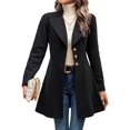 thumbnail image 2 of Women Winter Wool Blend Camel Mid-Long Coat - Singular-Breasted Lapel Jacket Outwear Black L, 2 of 9