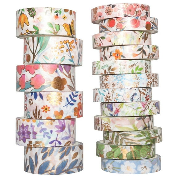 YUBX Flowers Washi Tape Set 18 Rolls Floral Skinny Gold Decorative Tapes