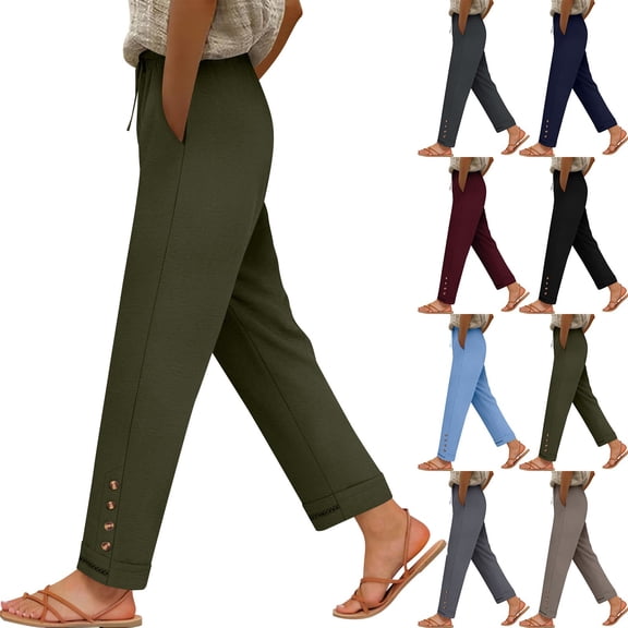 CHUMUD Cotton Soft Wide Leg Pants for Petite Women High Waist Casual Relaxed Straight Leg Baggy Pants with Pockets