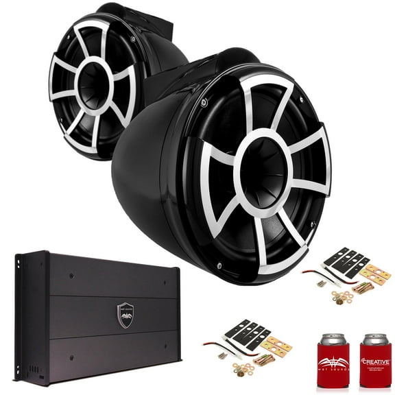 Wet Sounds REV10B-X 10" Black Tower Speakers with X-Mounts & SYN-DX2.3 1200 Watt Amplifier