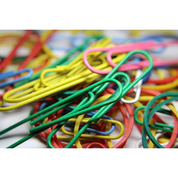 Canvas Print Colorful Rubber Paper Clips Office Accessories Stretched