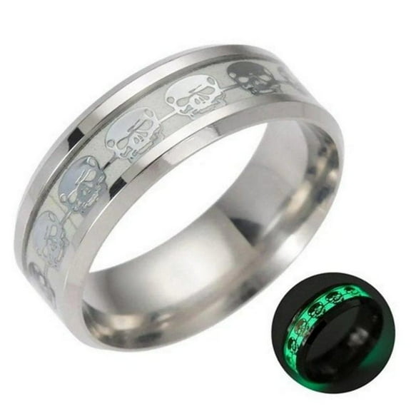 Glow in the Dark Modern Skull Ring Stainless Steel Gothic Wedding Band