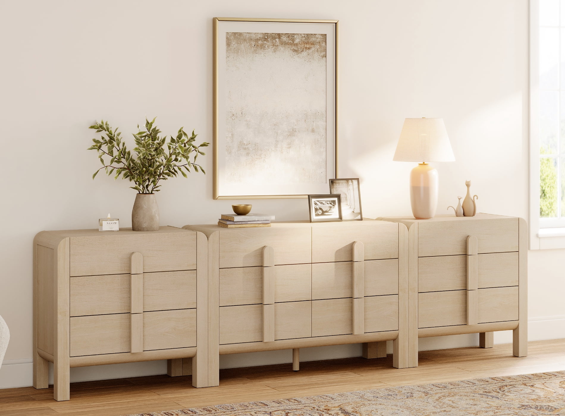 3-Piece Dresser Set for Bedroom, 110.2" Large Mid Century Dresser for Closet, Curved Profile Wooden Chest of Drawers for Bedroom,Living Room