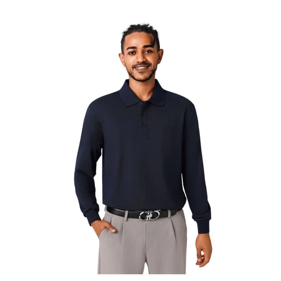 Zfeel Men's Performance Polo Shirts 40 Poly/60 Cotton Blend Long Sleeve Polo Tee Shirts (Sport Dark Navy, M)